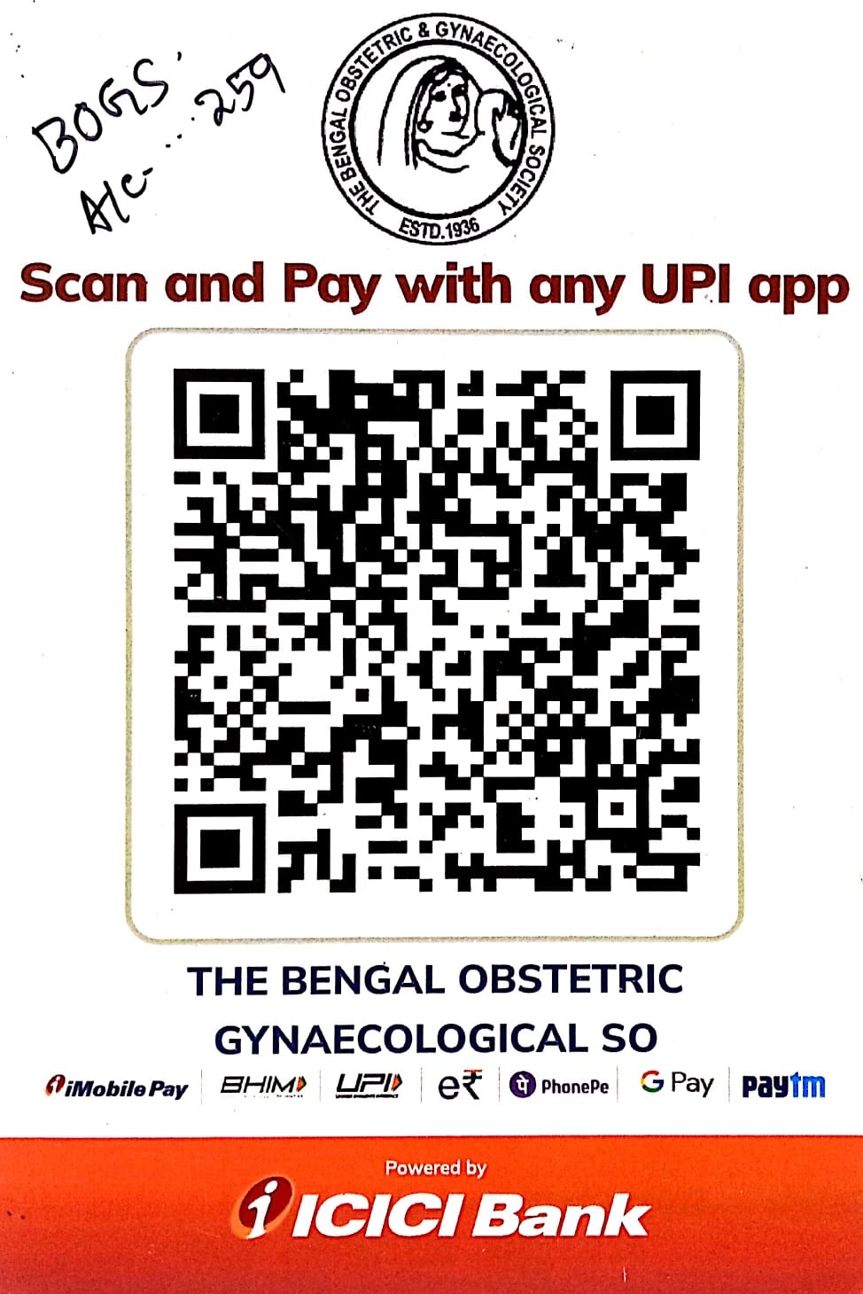 BOGS Annual Subscription UPI Payment QR Code